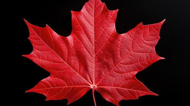 Une photographie en gros plan d'une feuille d'érable rouge vif