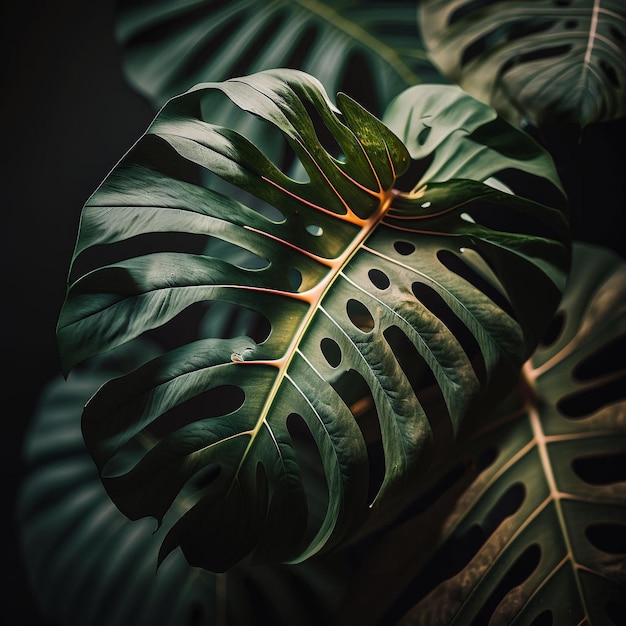 photographie en gros plan de feuille de monstera