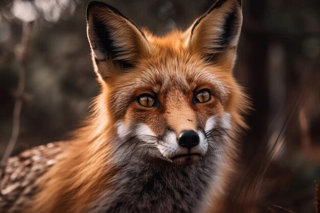 Une photographie en gros plan d'un magnifique renard roux à l'état sauvage
