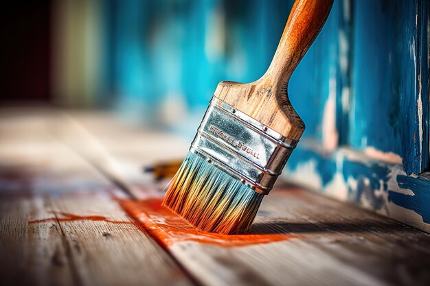 Photographie en gros plan mettant l'accent sur un outil à pinceau pour la peinture intérieure