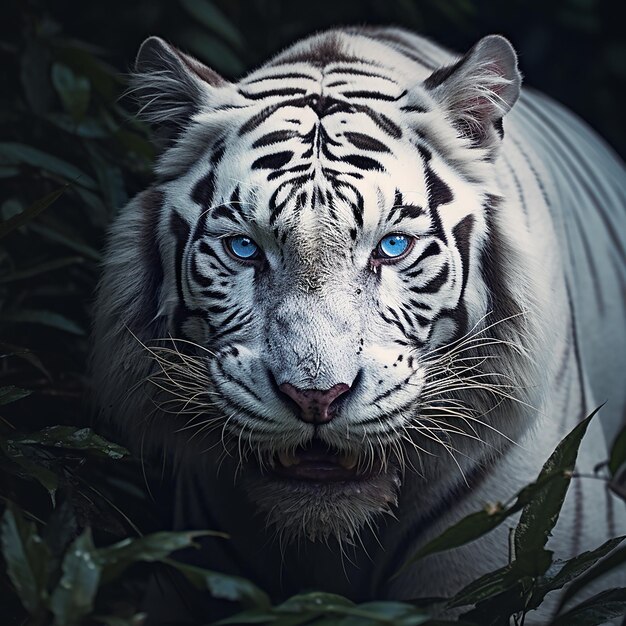 Photo photographie en gros plan d'un tigre blanc réalisée avec l'ia générative