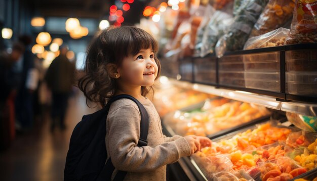 Photographie de haute qualité d'un enfant japonais seul dans un supermarché