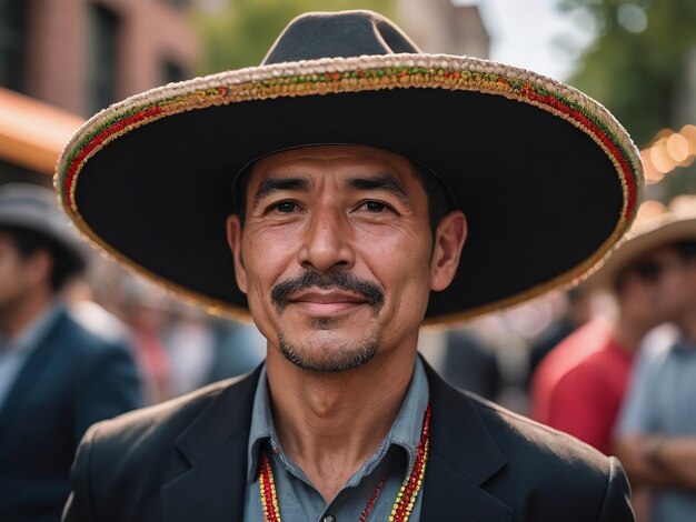 Photographie d'un homme confiant dans un sombrero pendant le défilé