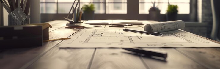 Photo photographie hyperréelle d'un plan d'une maison avec un stylo sur la feuille sur un bureau avec un bloc-notes f1 8 200m