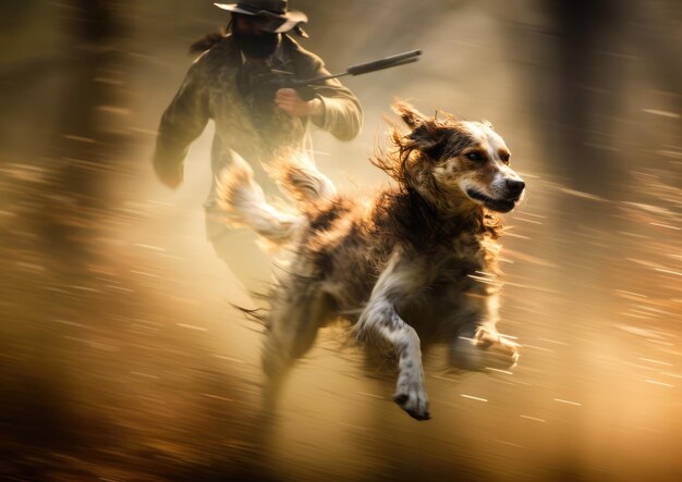 Photo une photographie impressionniste d'un chasseur en action capturée avec une vitesse d'obturation lente pour créer un