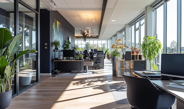 Photographie intérieure de l'espace de bureau OpenPlan avec lumière naturelle