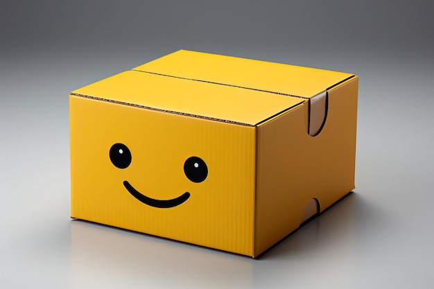 photographie isométrique d'un produit d'une boîte en carton vide avec un simple smiley face