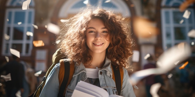 photographie d'une jeune étudiante séropositive portant des livres et un sac à dos à l'école