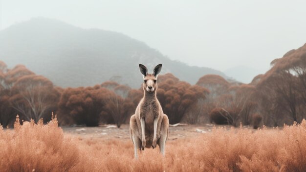 Photographie kangourou de 8k style japonais minimaliste avec fond fumé