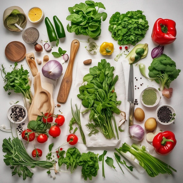 Photo une photographie de légumes vue de haut arrière-plan alimentaire