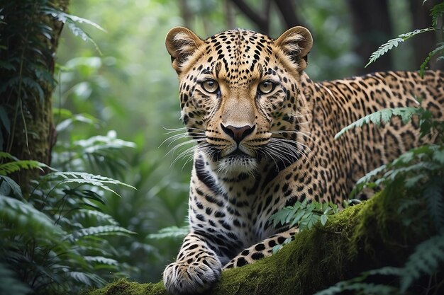 Photographie d'un léopard dans l'IA générative forestière