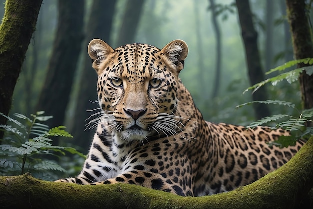 Photographie d'un léopard dans l'IA générative forestière