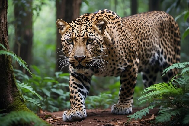 Photographie d'un léopard dans l'IA générative forestière