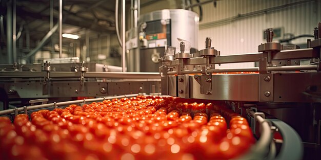 photographie d'une machine de remplissage de jus de tomate dans des installations industrielles