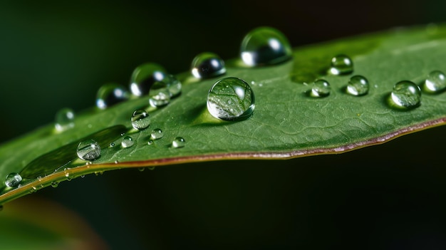 Photographie macro de goutte de rosée sur la feuille