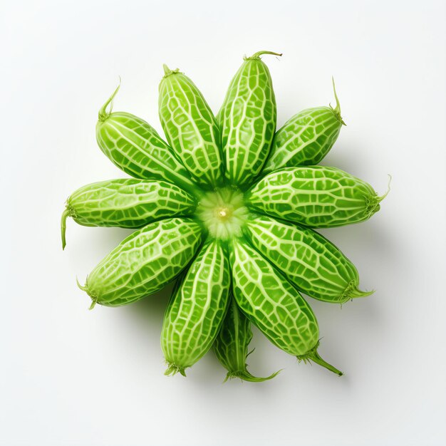 Photographie d'un melon amer vue de haut en bas sur un fond blanc