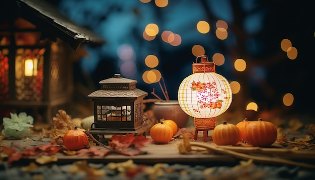 Photographie minimale du festival de la mi-automne avec des objets miniatures Séance photo créative du festival pour com