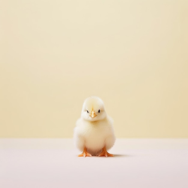 Photographie Minimaliste Joli Bébé Poulet Sur Fond Jaune Vif