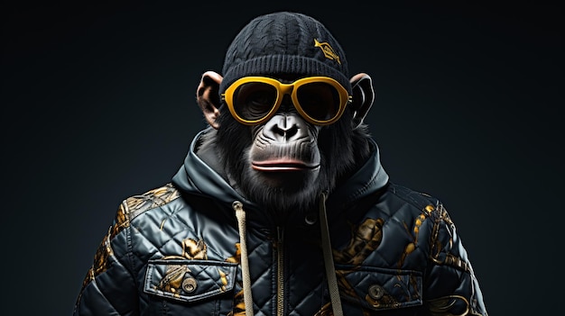 Photo une photographie de mode audacieuse avec un caractère inventif conçoit un chimpanzé dans une veste noire