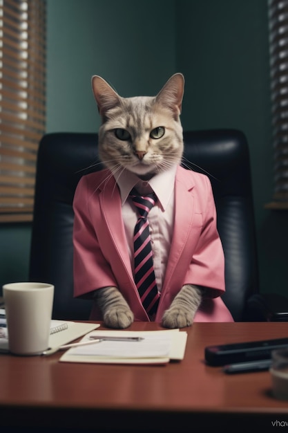 Photographie de mode d'un chat anthropomorphe habillé en vêtements d'homme d'affaires