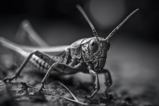 Photographie monochromatique d'une sauterelle AI générative