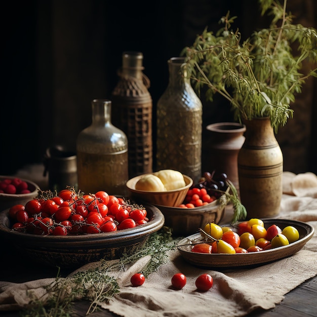 Une photographie de nature morte d'une cuisine rustique