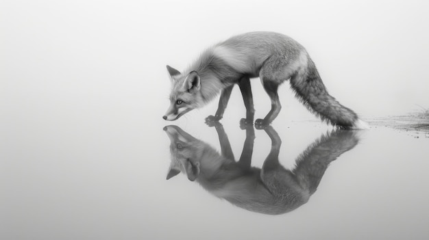 Photo une photographie en noir et blanc d'un renard dans la nature