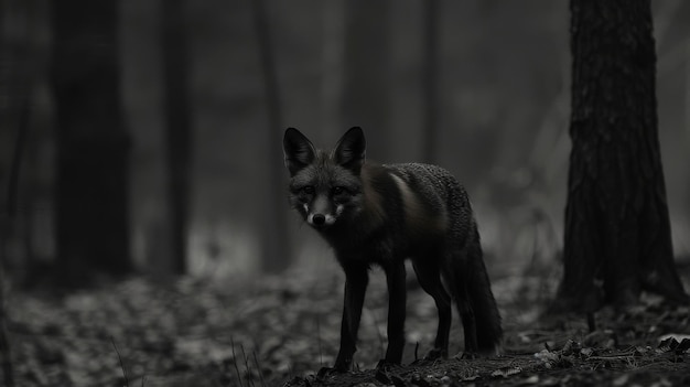 Une photographie en noir et blanc d'un renard dans la nature