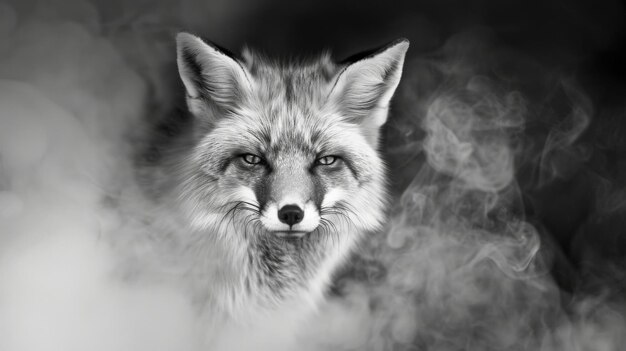 Photo une photographie en noir et blanc d'un renard dans la nature