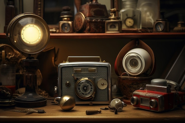 Photographie d'objets vintage dans un décor nostalgique