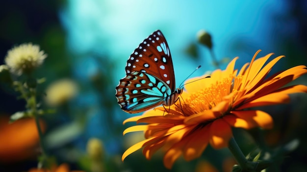La photographie des papillons Un gros plan vibrant d'une fritillère du golfe sur une fleur