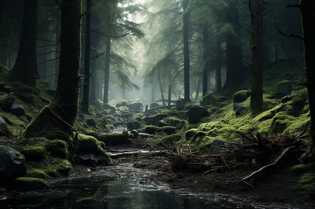 Photographie de paysage forestier mystique