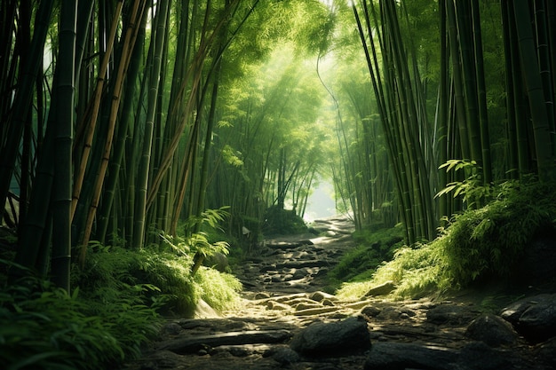 Photographie de paysage de forêts de bambous luxuriantes