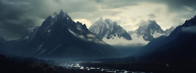 Photographie Paysage de montagnes aux sommets enneigés