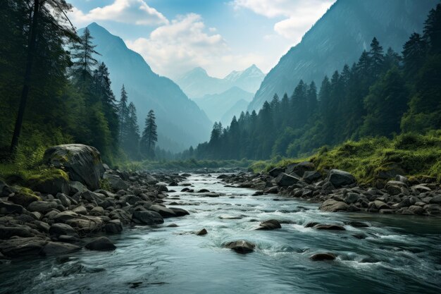 Photographie des paysages naturels Explorez la beauté de la vue sur les montagnes AI générative