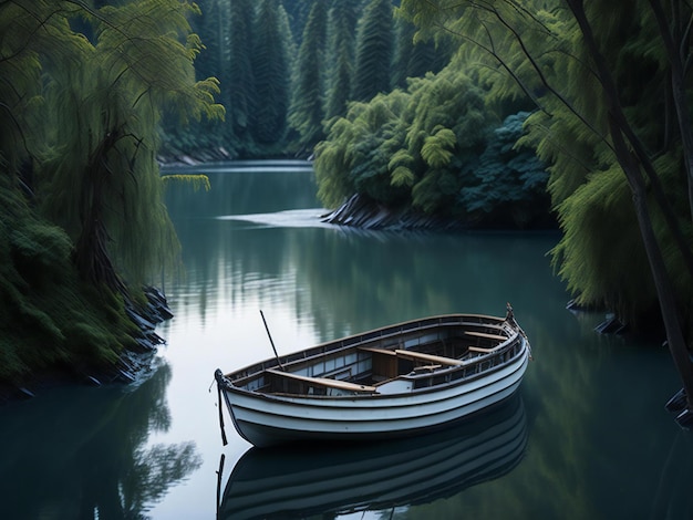 Une photographie pittoresque montrant un bateau en cascade serein glissant doucement le long de l'eau calme.