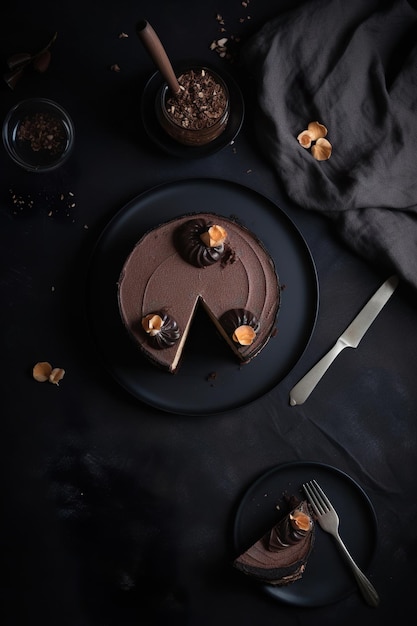 Une photographie à plat de gâteau avec un couteau à côté