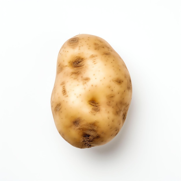 Photographie d'une pomme de terre vue de haut en bas à fond blanc