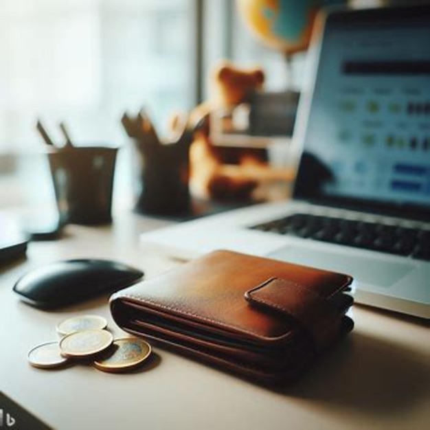 Photographie d'un portefeuille sur un bureau