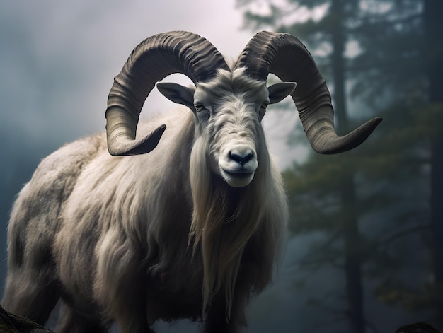 Photographie de portrait d'une chèvre de montagne d'Altai dans la forêt