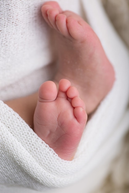 Photographie de portrait des petits pieds d'un nouveau-né