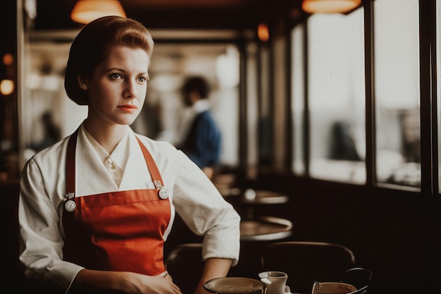 Photographie portrait d'une serveuse dans un diner photo rétro des années 1960