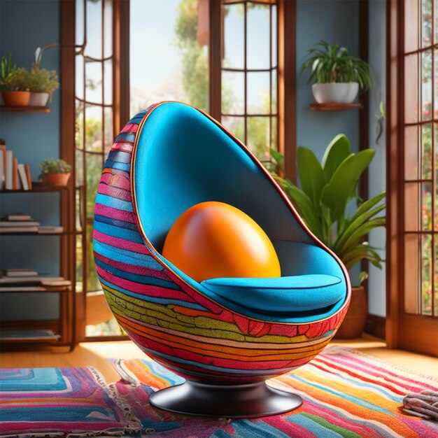 Photo photographie de produit une chaise à œufs colorée avec un motif rayé sur elle le style d'esteban vicent