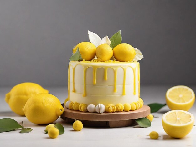 Photographie de produit de gâteau au citron sur fond blanc.