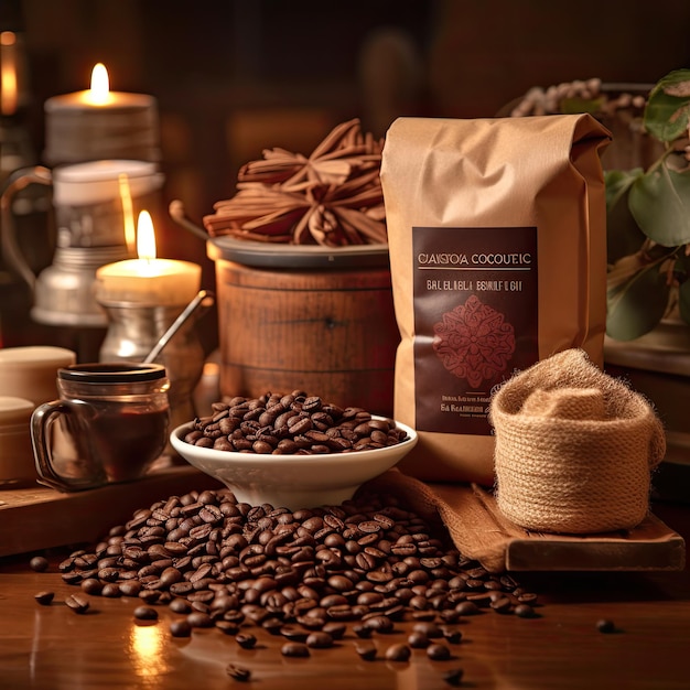 photographie de produit de grains de café studio chaleureux et confortable de près