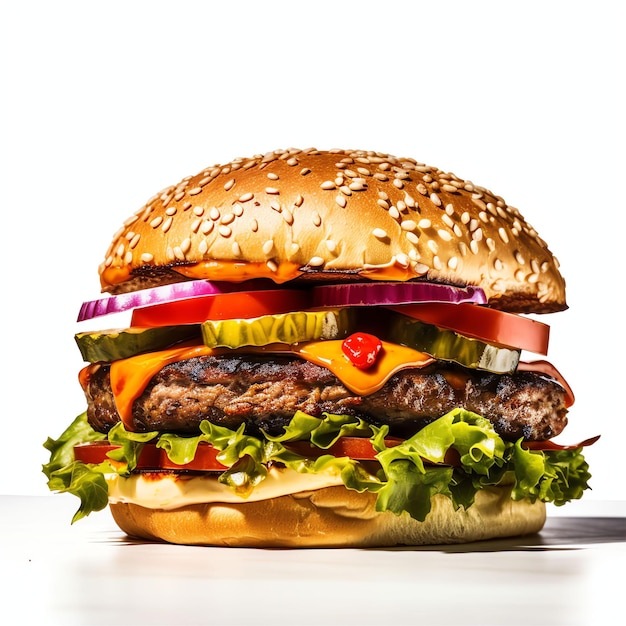 photographie de produit de hamburger fond blanc