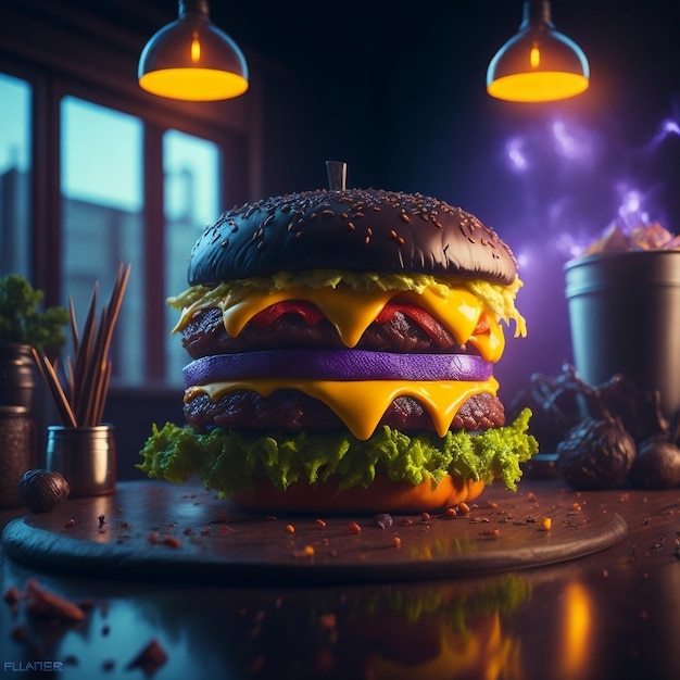 Une photographie produit ultra détaillée d'un hamburger