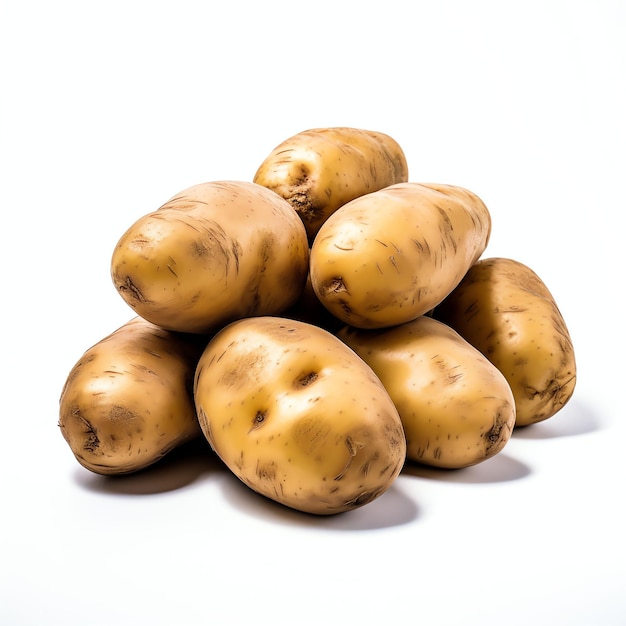 photographie de produits à base de pommes de terre à fond blanc