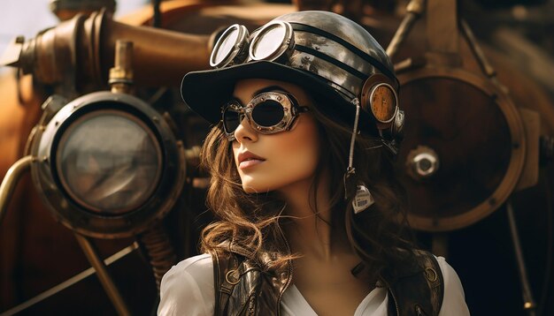 Photo photographie professionnelle du modèle instagram avec le style dieselpunk