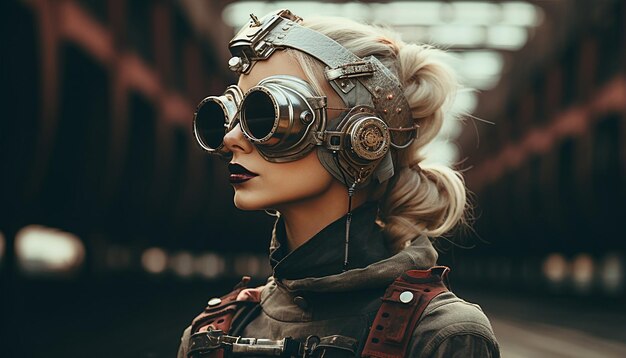 Photo photographie professionnelle du modèle instagram avec le style dieselpunk